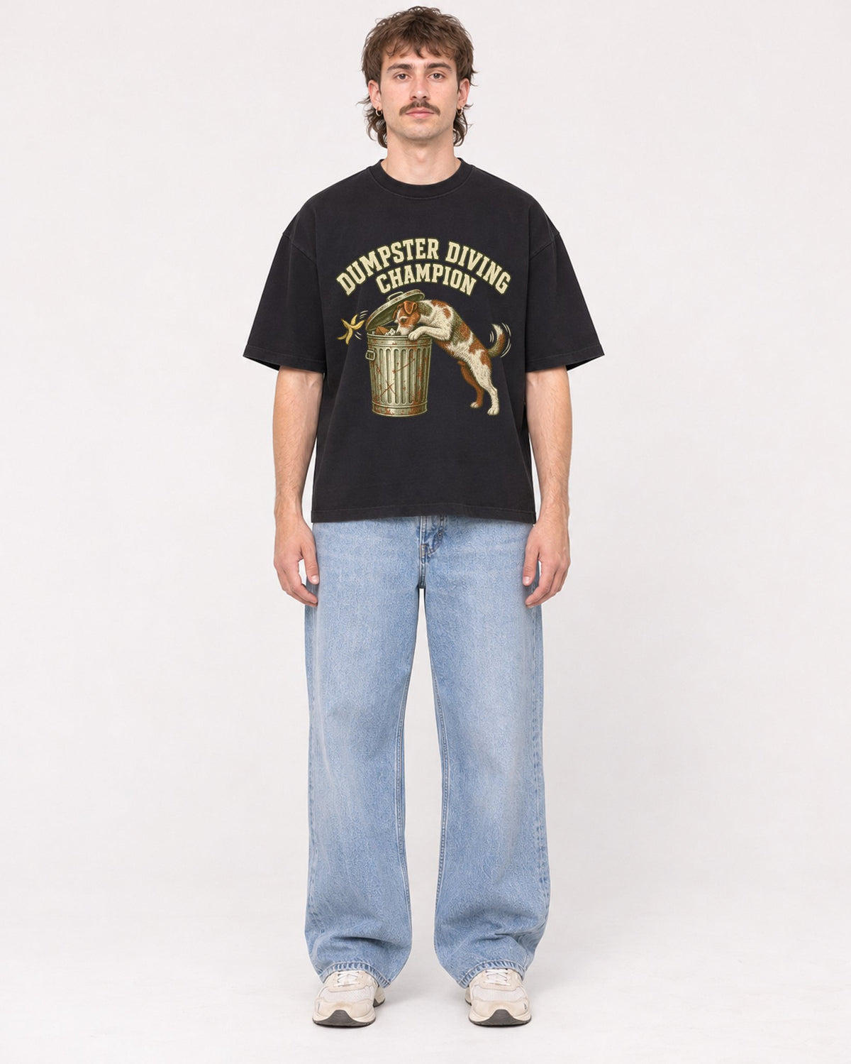 Mockup Boxy Heavyweight Tee Black male full-body 29