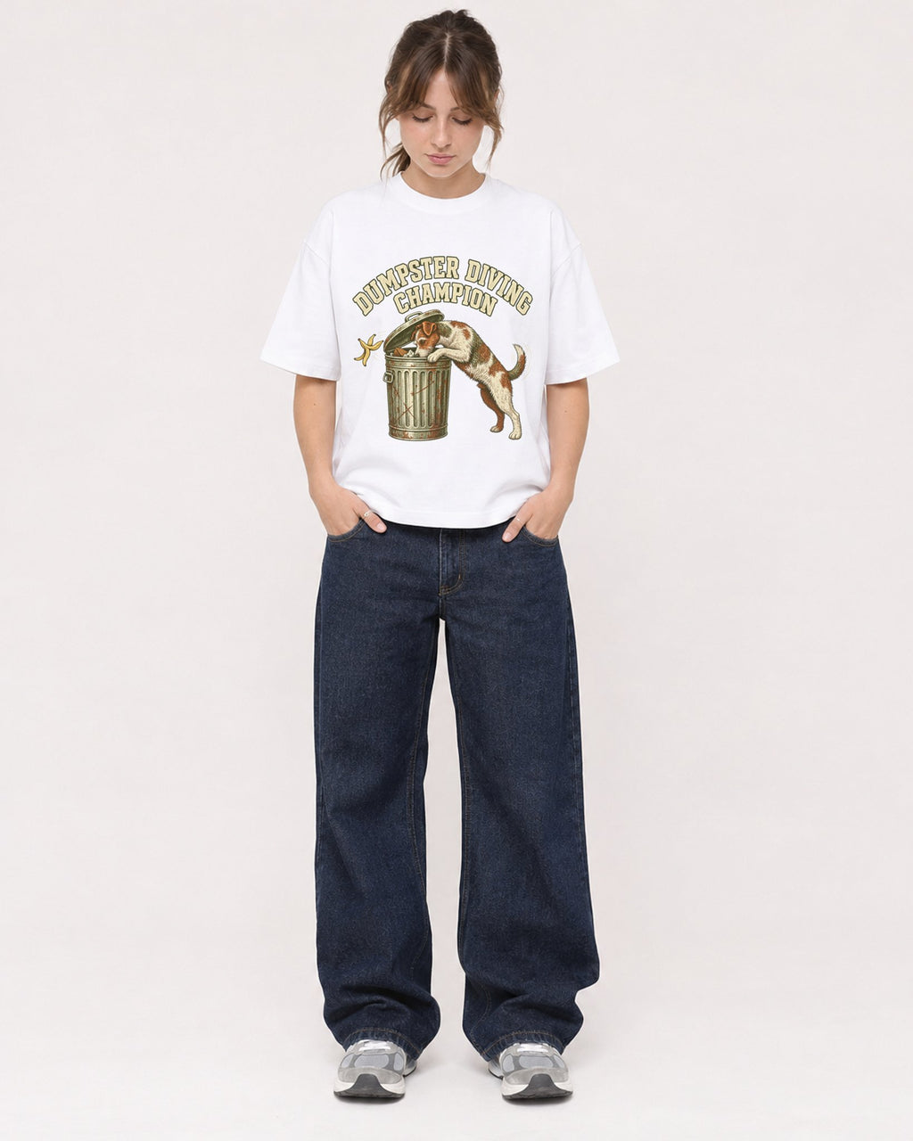 Mockup Boxy Heavyweight Tee White female full-body 29