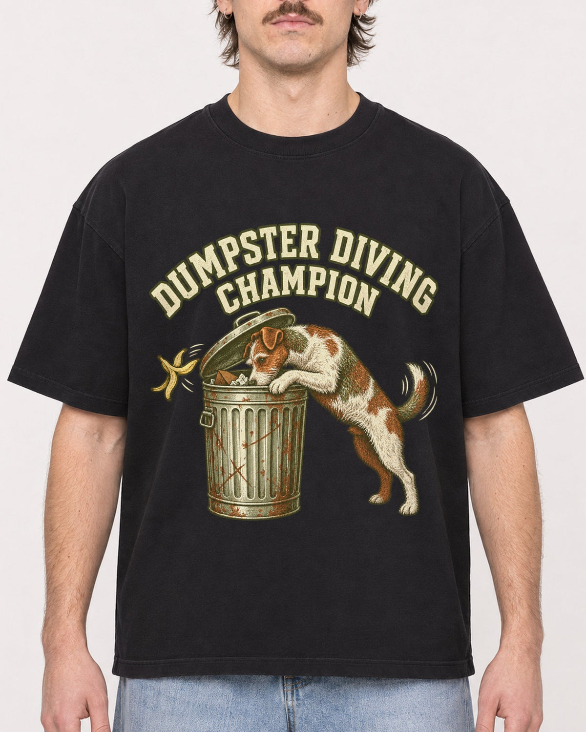 Mockup Boxy Heavyweight Tee Black male close-up 29