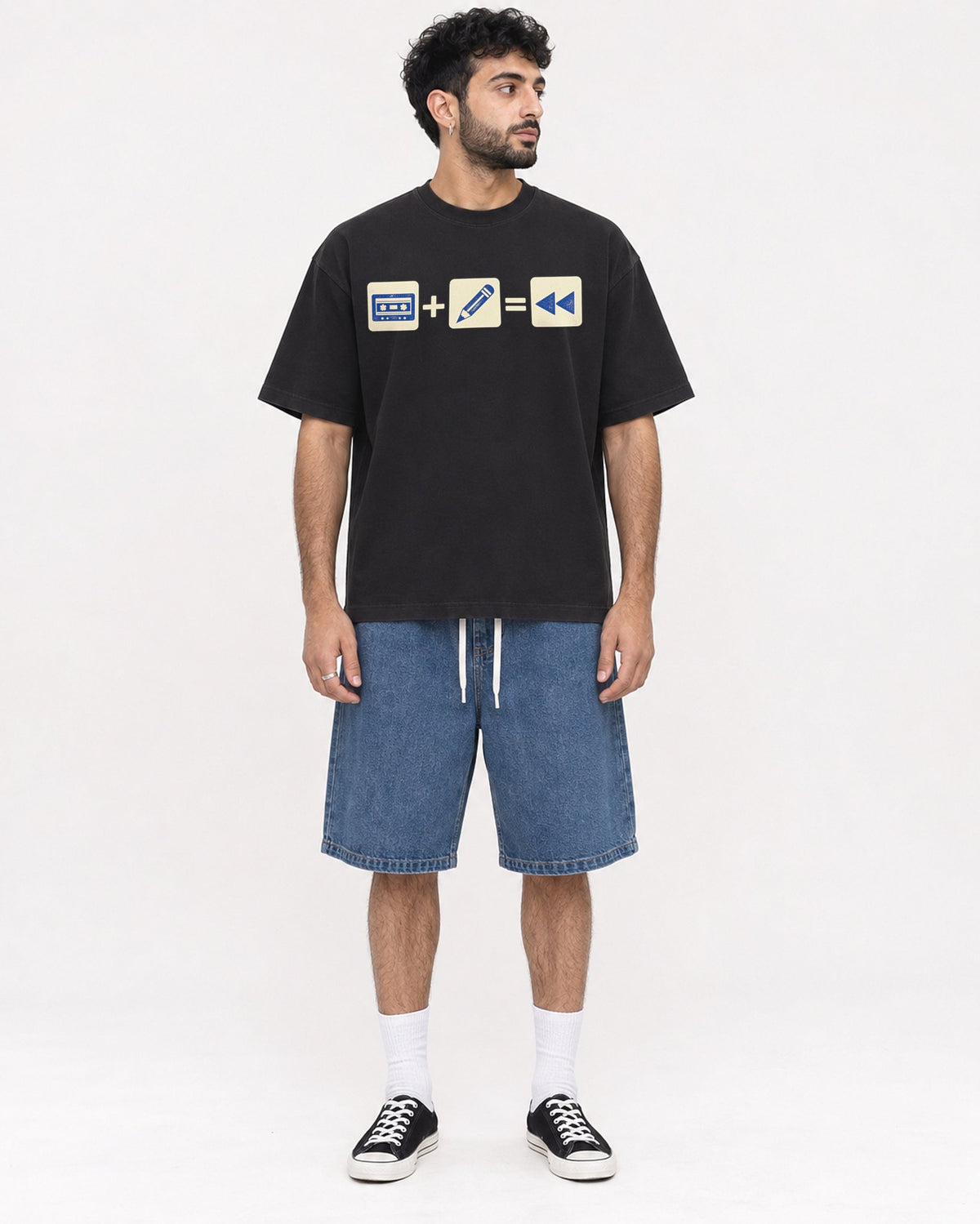 Mockup Boxy Heavyweight Tee Black male full-body 07