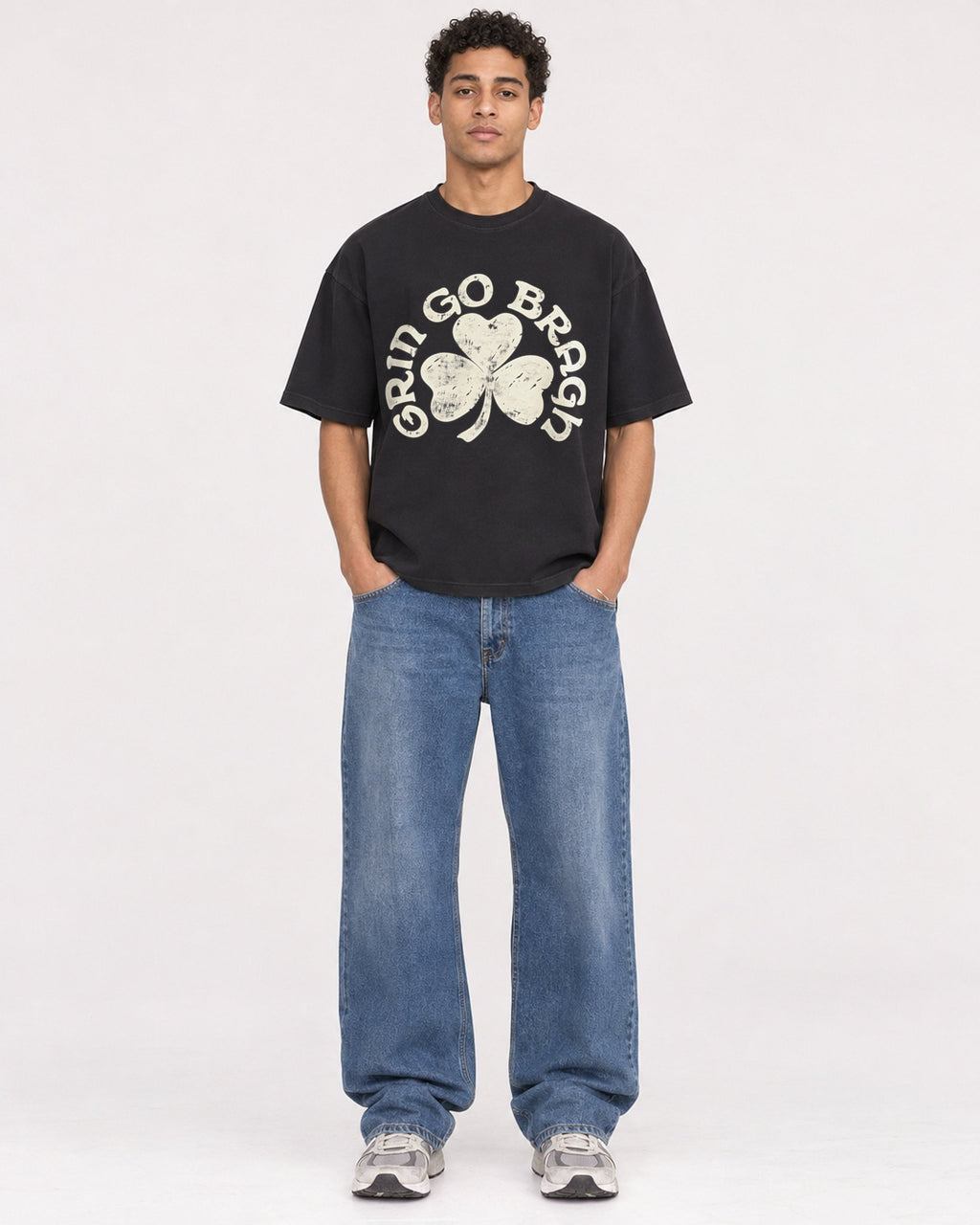 Mockup Boxy Heavyweight Tee Black male full-body 10