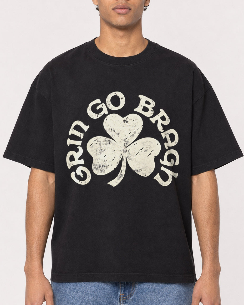 Mockup Boxy Heavyweight Tee Black male close-up 10