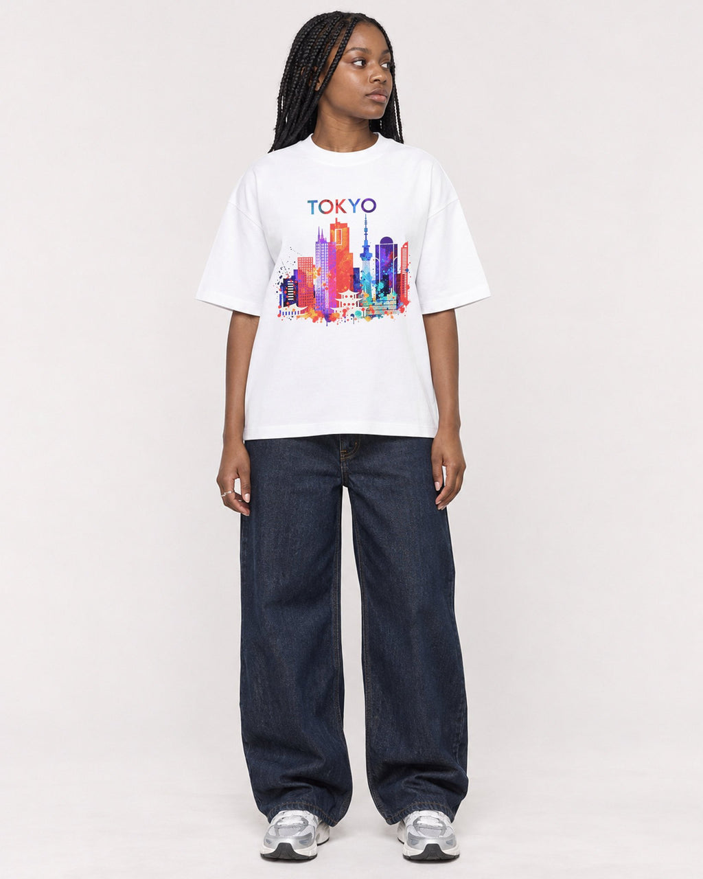 Mockup Boxy Heavyweight Tee White female full-body 04