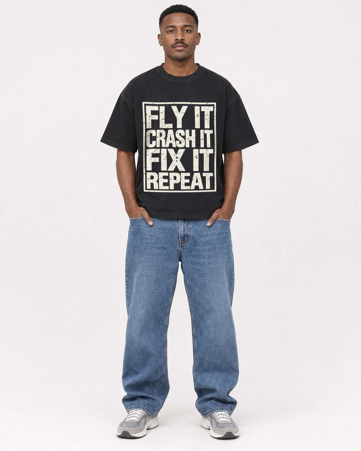 Mockup Boxy Heavyweight Tee Black male full-body 14
