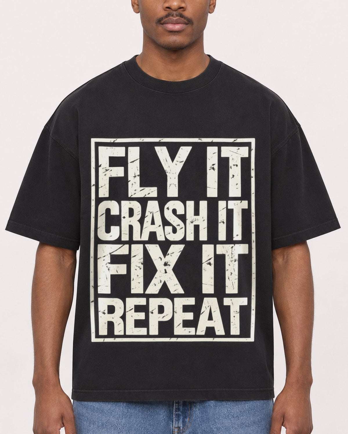 Mockup Boxy Heavyweight Tee Black male close-up 14