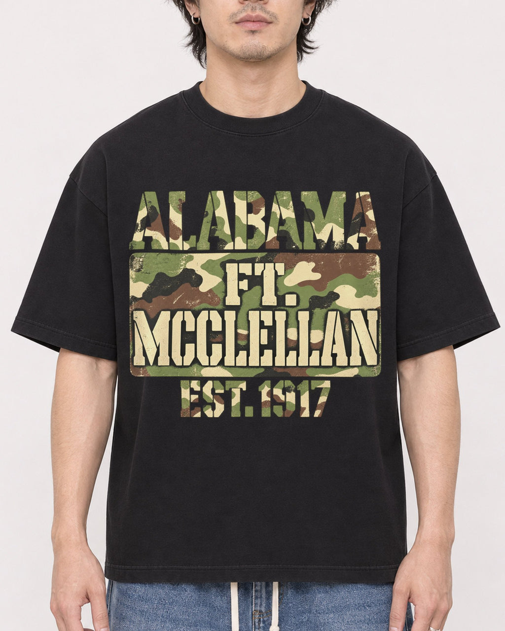 Mockup Boxy Heavyweight Tee Black male close-up 03