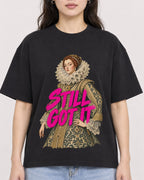Mockup Boxy Heavyweight Tee Black female close-up 03