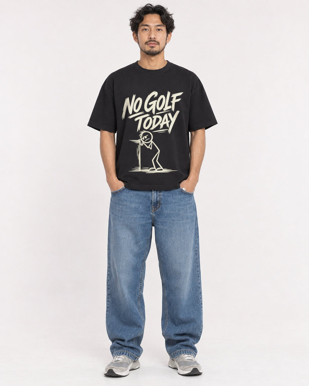 Mockup Boxy Heavyweight Tee Black male full-body 02