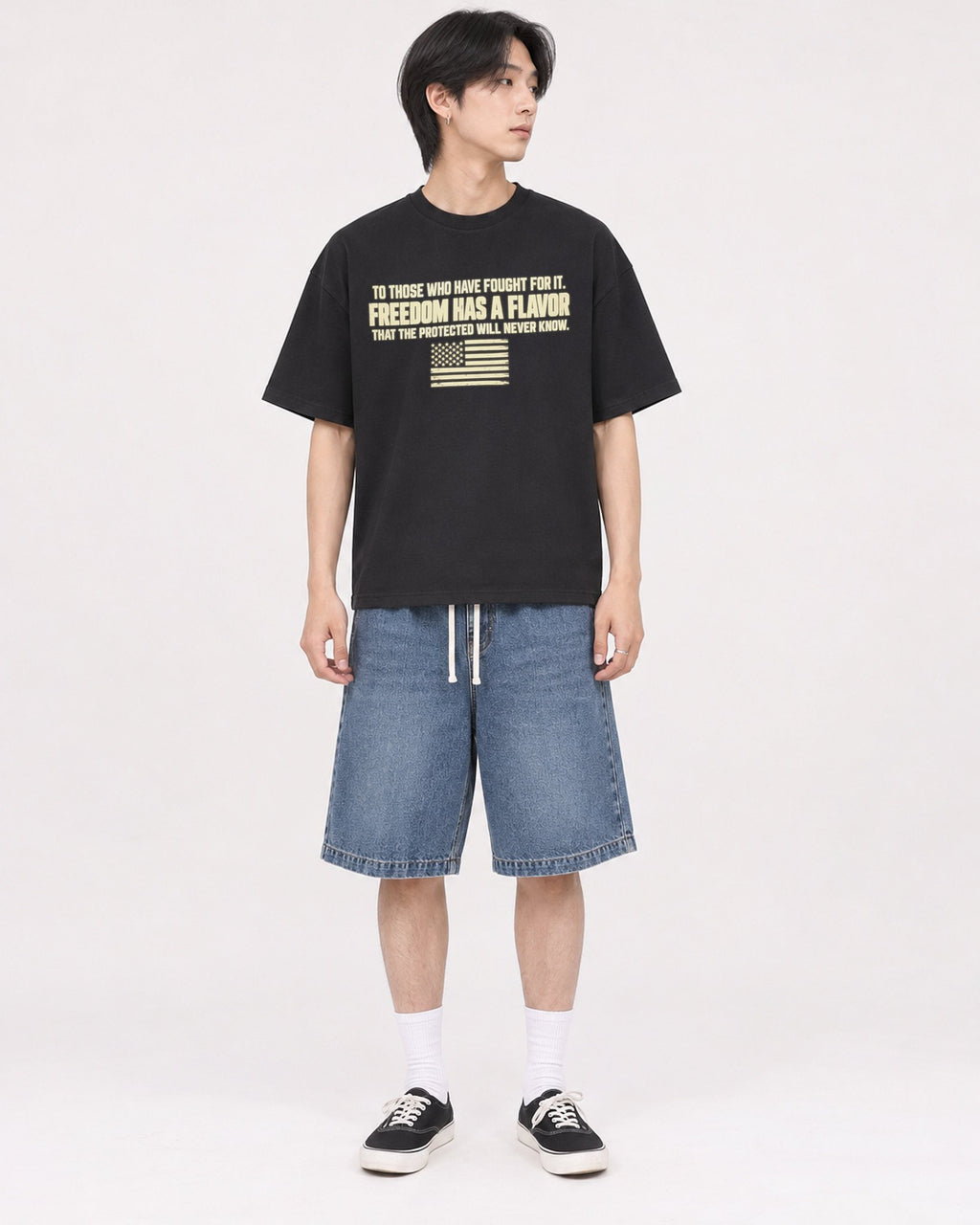 Mockup Boxy Heavyweight Tee Black male full-body 11