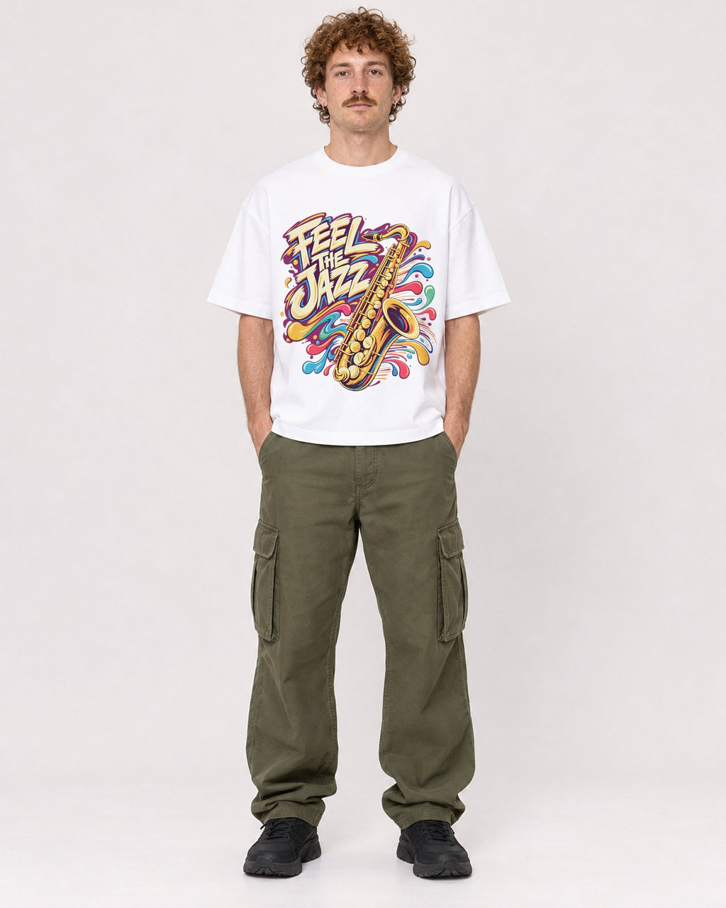 Mockup Boxy Heavyweight Tee White male full-body 09