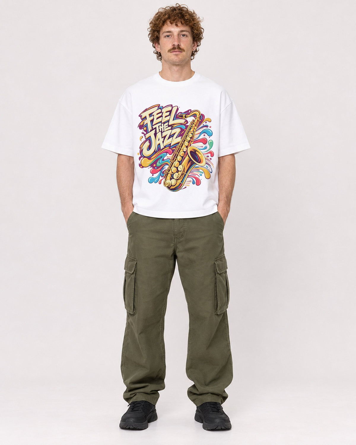 Mockup Boxy Heavyweight Tee White male full-body 09