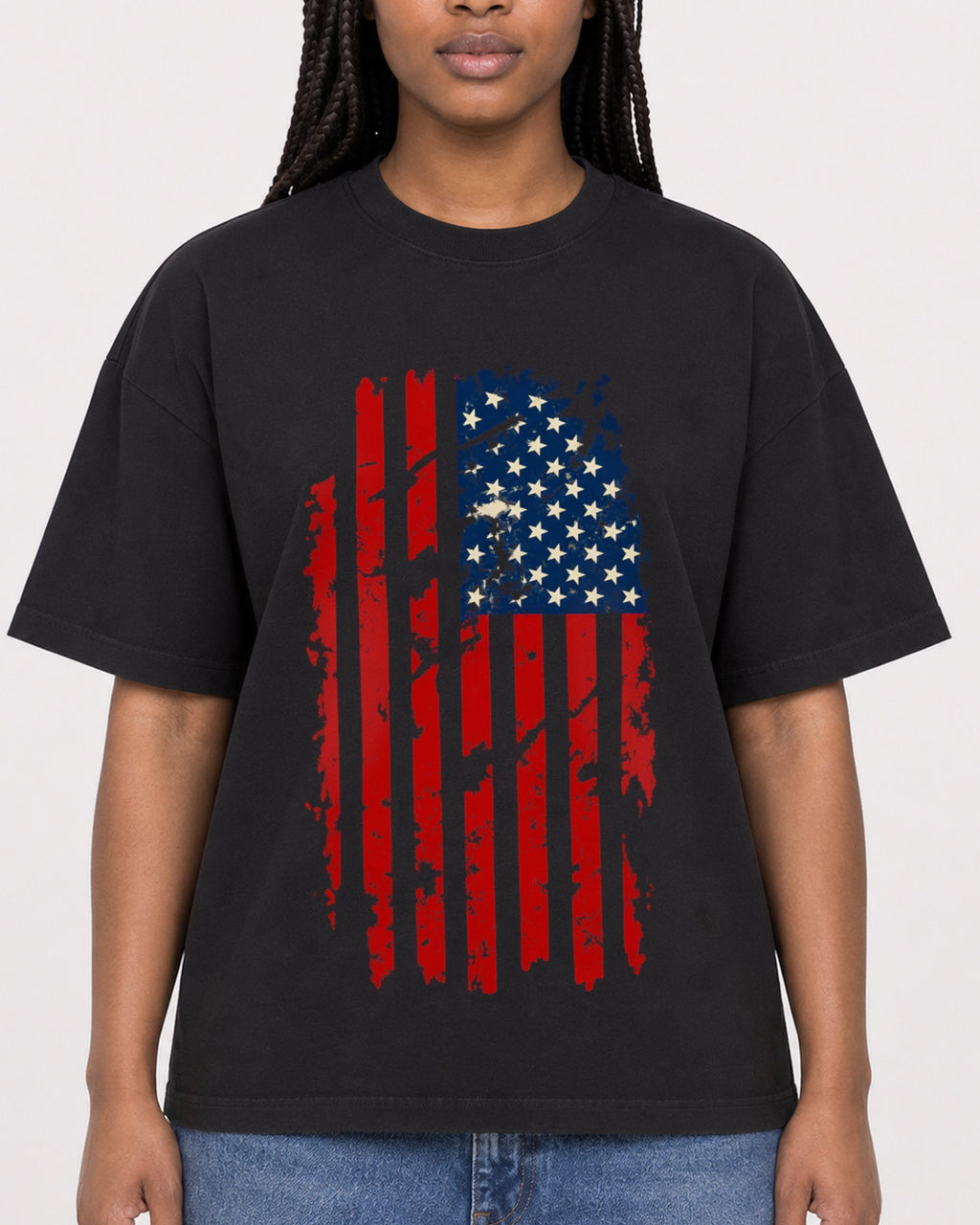 Mockup Boxy Heavyweight Tee Black female close-up 04
