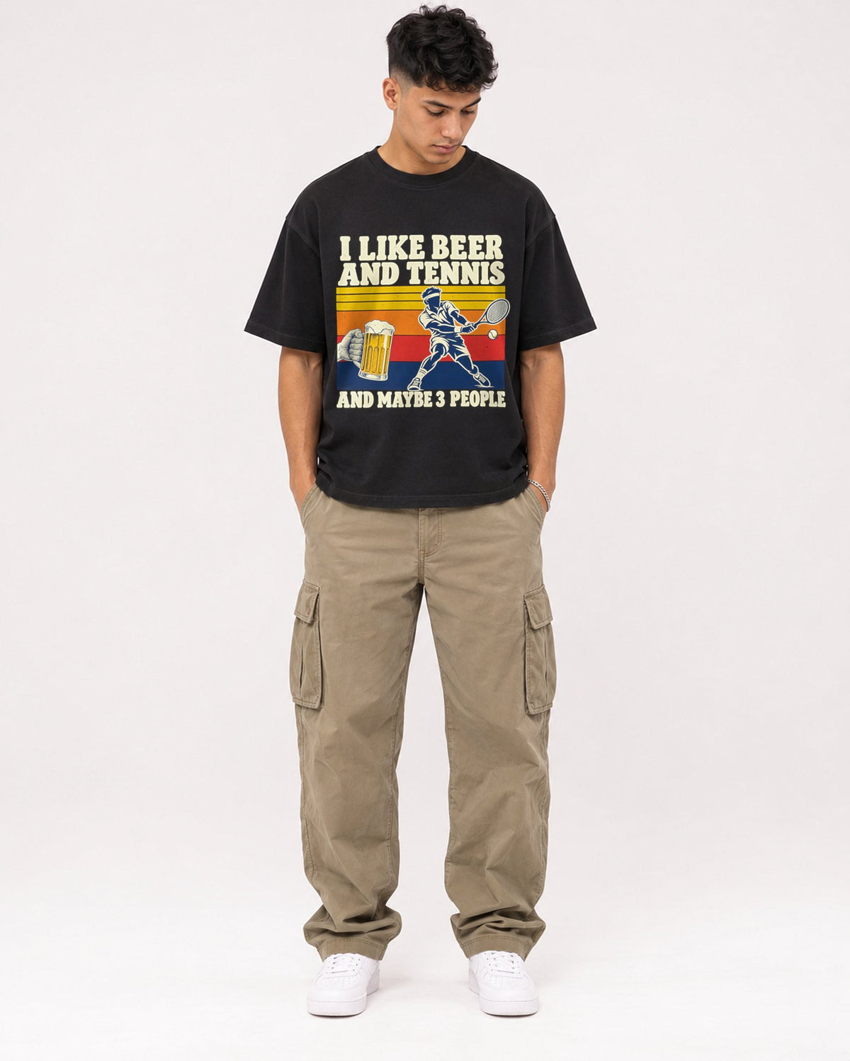 Mockup Boxy Heavyweight Tee Black male full-body 16