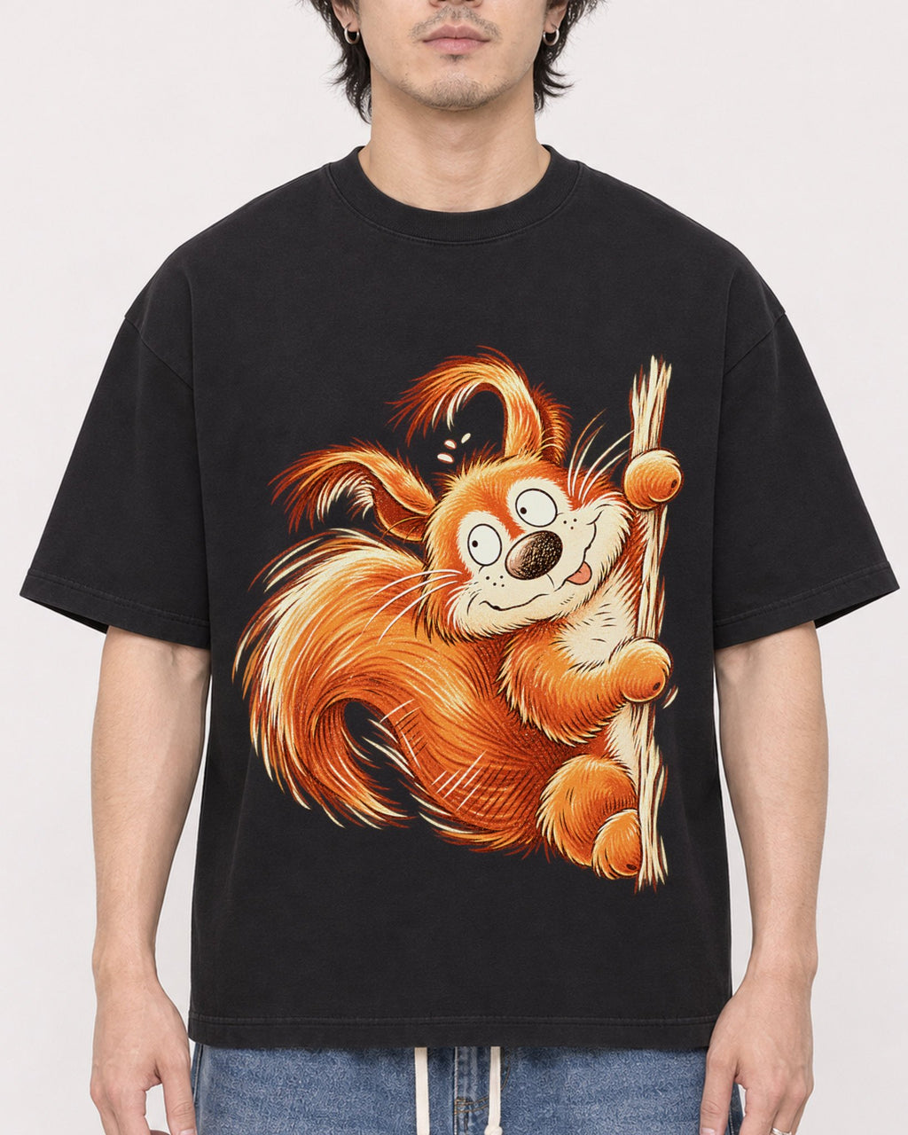 Mockup Boxy Heavyweight Tee Black male close-up 03