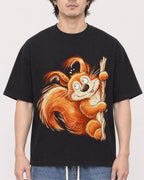 Mockup Boxy Heavyweight Tee Black male close-up 03