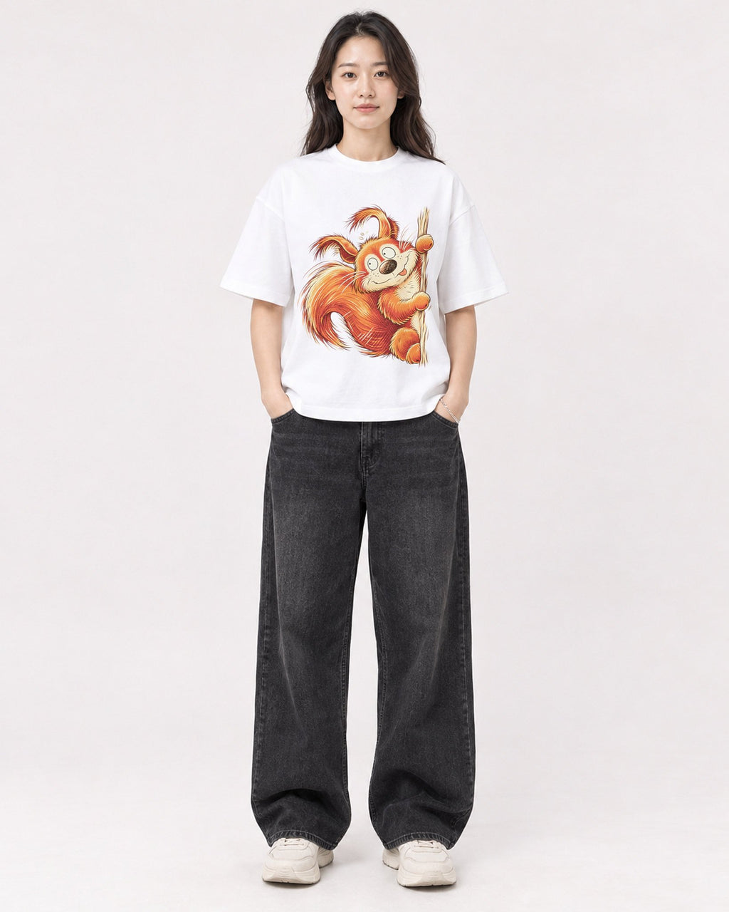 Mockup Boxy Heavyweight Tee White female full-body 03