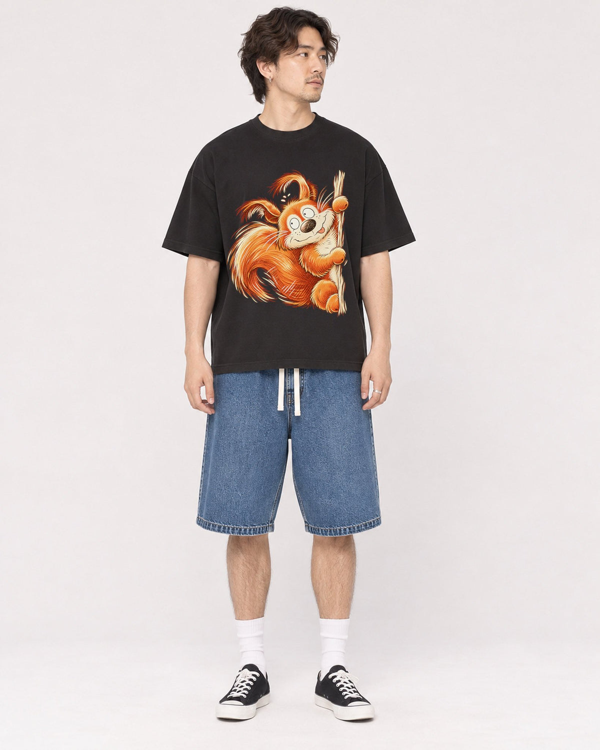 Mockup Boxy Heavyweight Tee Black male full-body 03