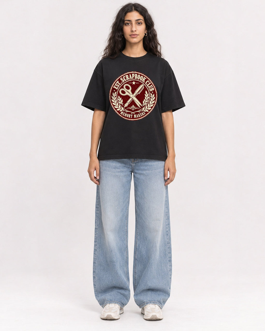 Mockup Boxy Heavyweight Tee Black female full-body 07