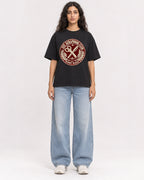 Mockup Boxy Heavyweight Tee Black female full-body 07