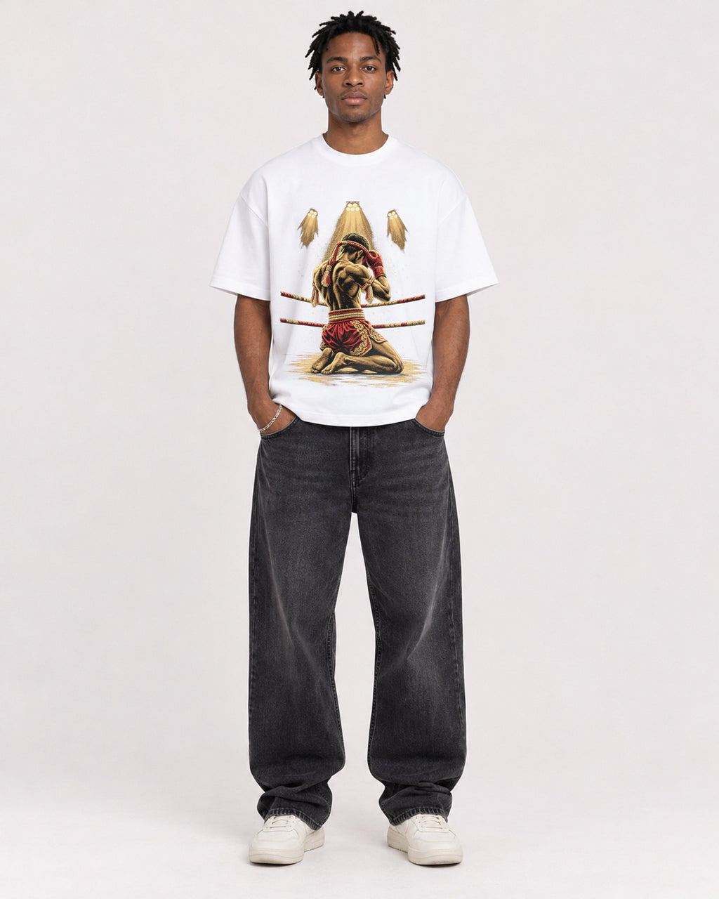 Mockup Boxy Heavyweight Tee White male full-body 05