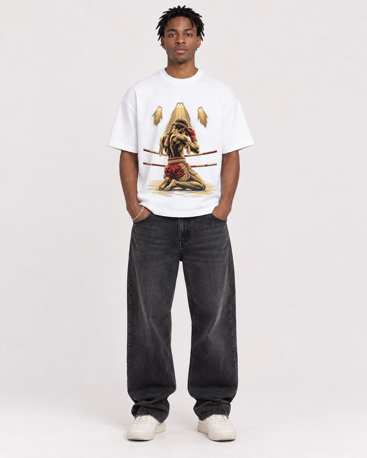 Mockup Boxy Heavyweight Tee White male full-body 05