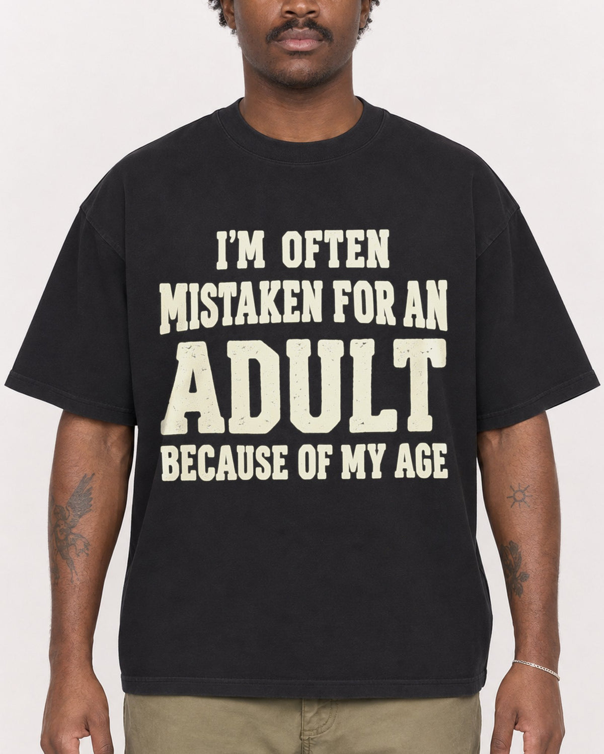 Mockup Boxy Heavyweight Tee Black male close-up 24