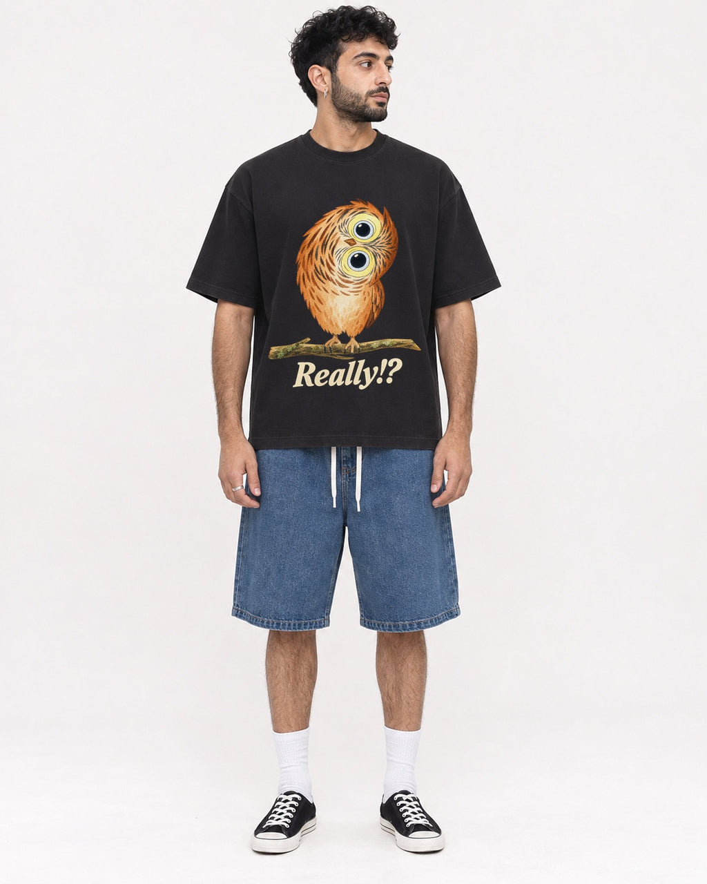 Mockup Boxy Heavyweight Tee Black male full-body 07