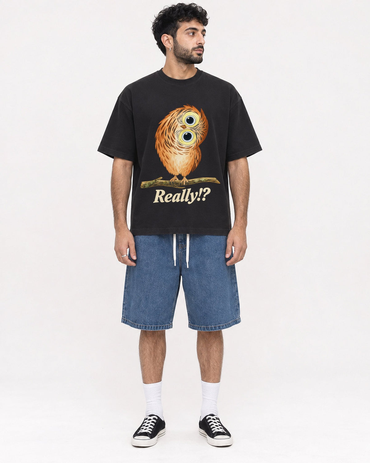 Mockup Boxy Heavyweight Tee Black male full-body 07