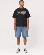 Mockup Boxy Heavyweight Tee Black male full-body 35