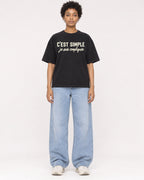 Mockup Boxy Heavyweight Tee Black female full-body 35