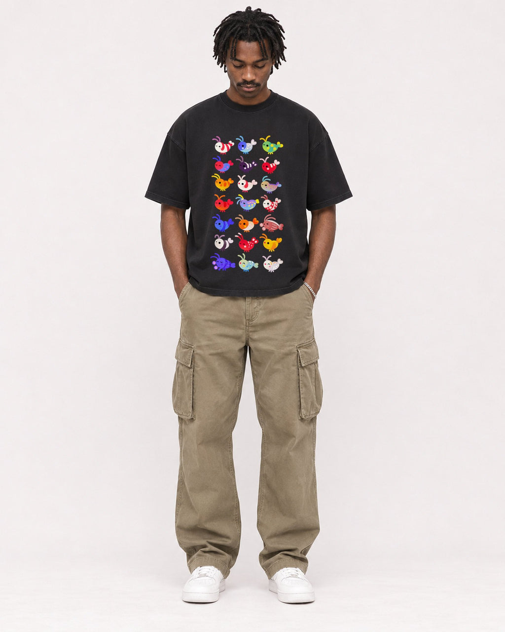 Mockup Boxy Heavyweight Tee Black male full-body 04