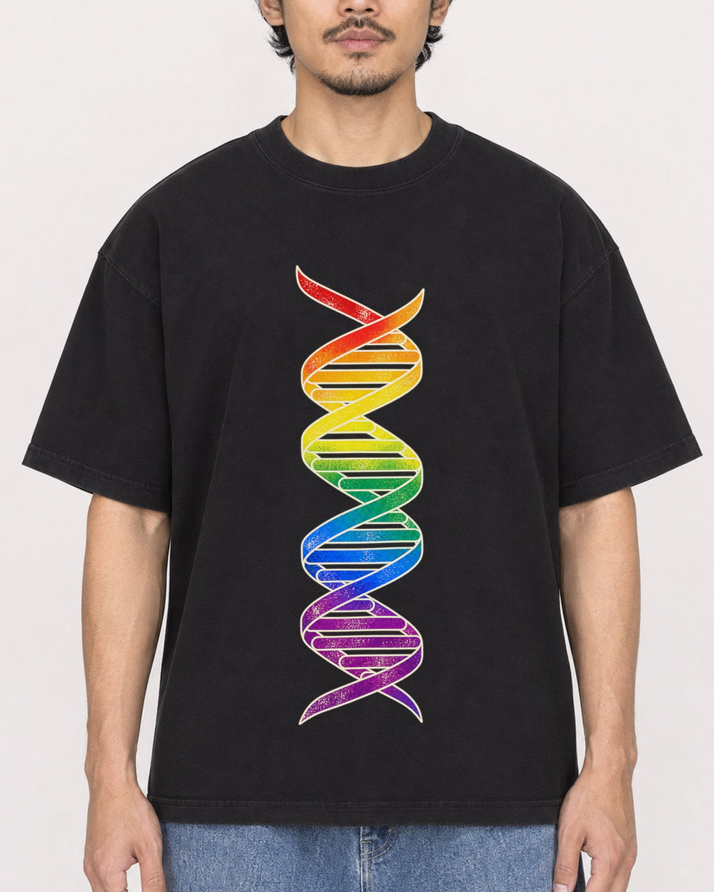 Mockup Boxy Heavyweight Tee Black male close-up 02