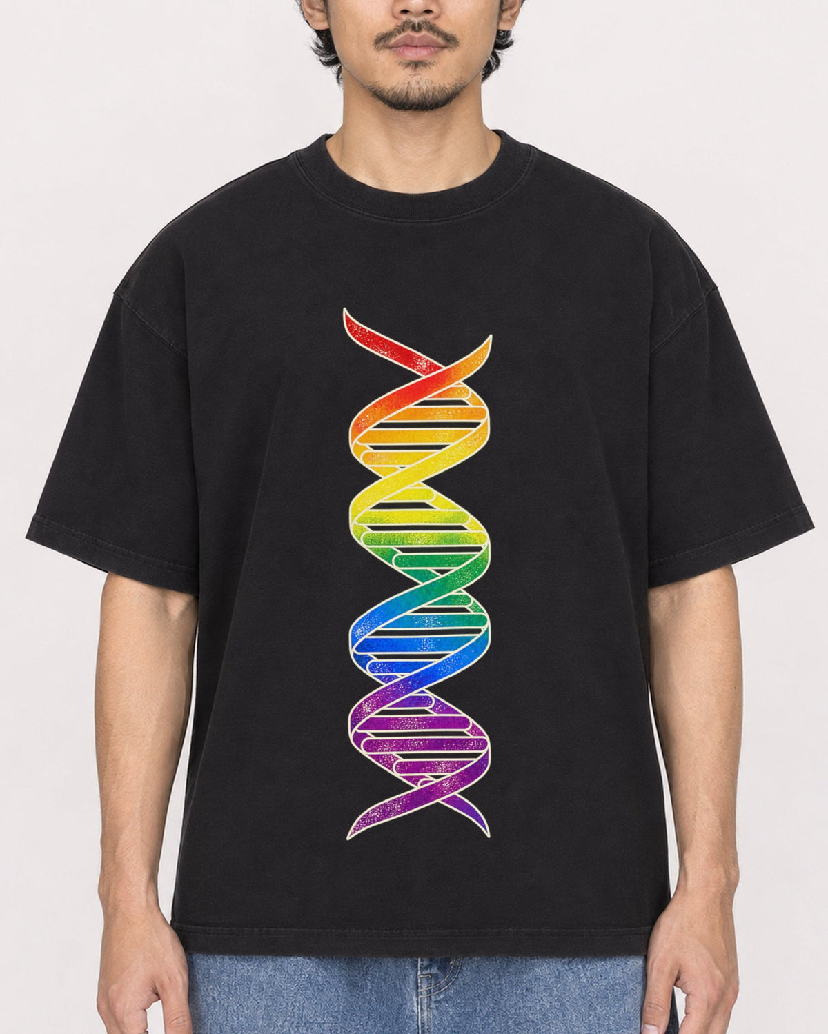 Mockup Boxy Heavyweight Tee Black male close-up 02