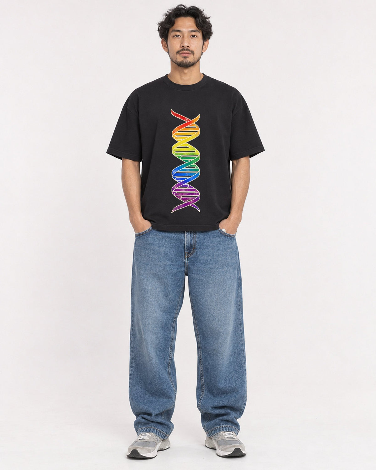 Mockup Boxy Heavyweight Tee Black male full-body 02