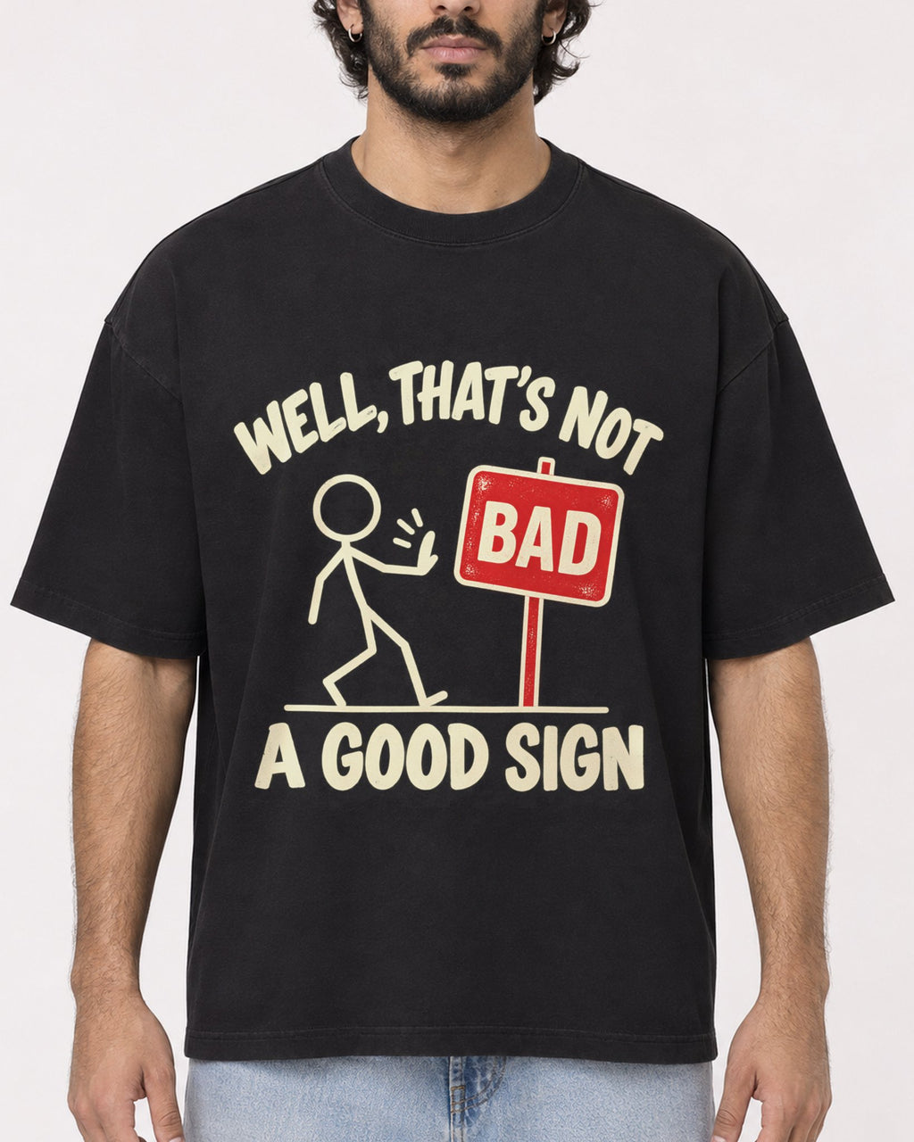 Mockup Boxy Heavyweight Tee Black male close-up 17