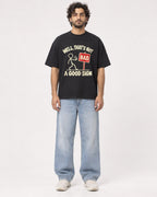 Mockup Boxy Heavyweight Tee Black male full-body 17