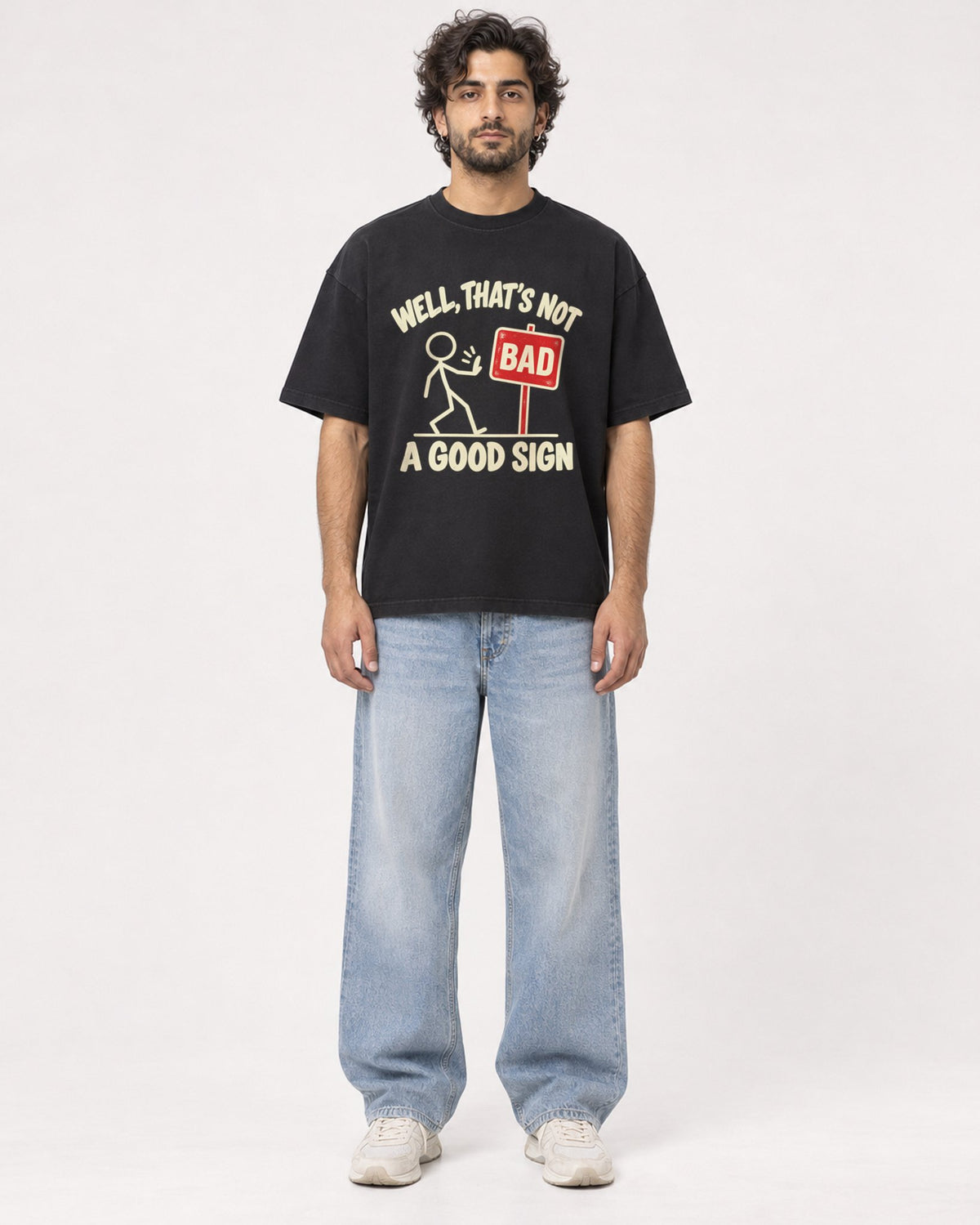 Mockup Boxy Heavyweight Tee Black male full-body 17