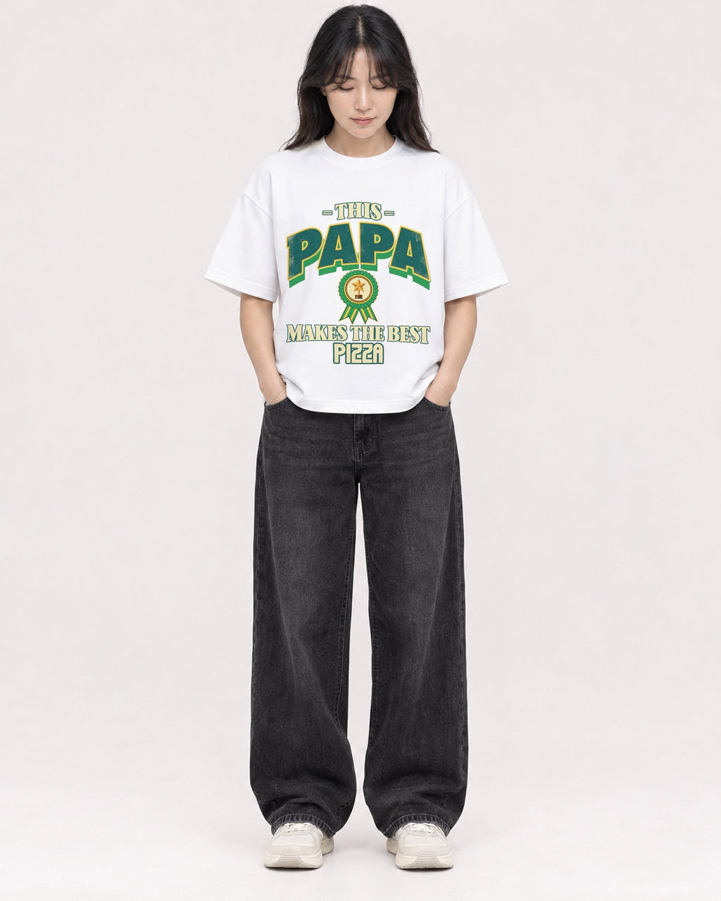 Mockup Boxy Heavyweight Tee White female full-body 13