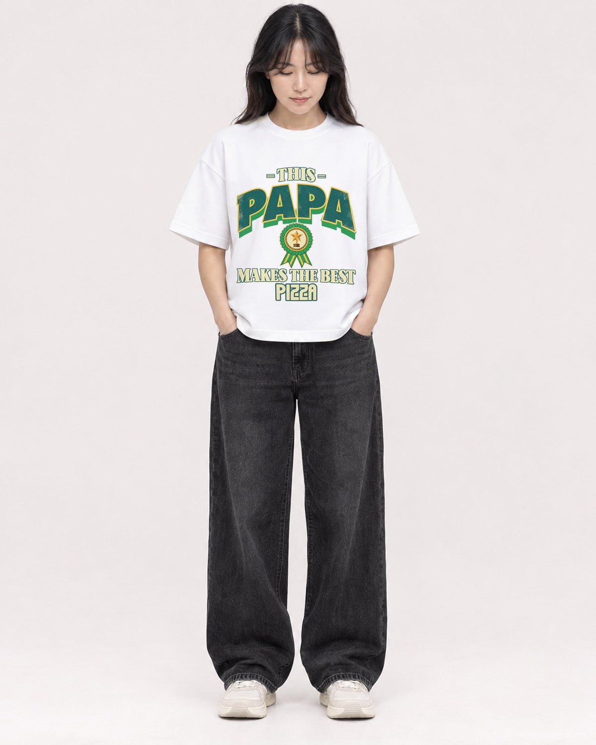 Mockup Boxy Heavyweight Tee White female full-body 13