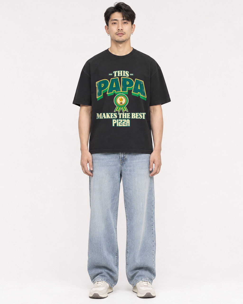 Mockup Boxy Heavyweight Tee Black male full-body 13