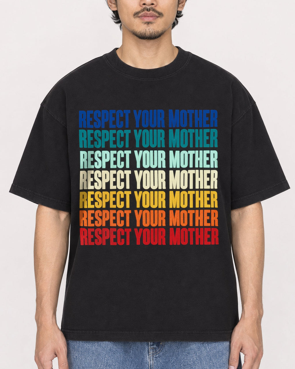 Mockup Boxy Heavyweight Tee Black male close-up 02