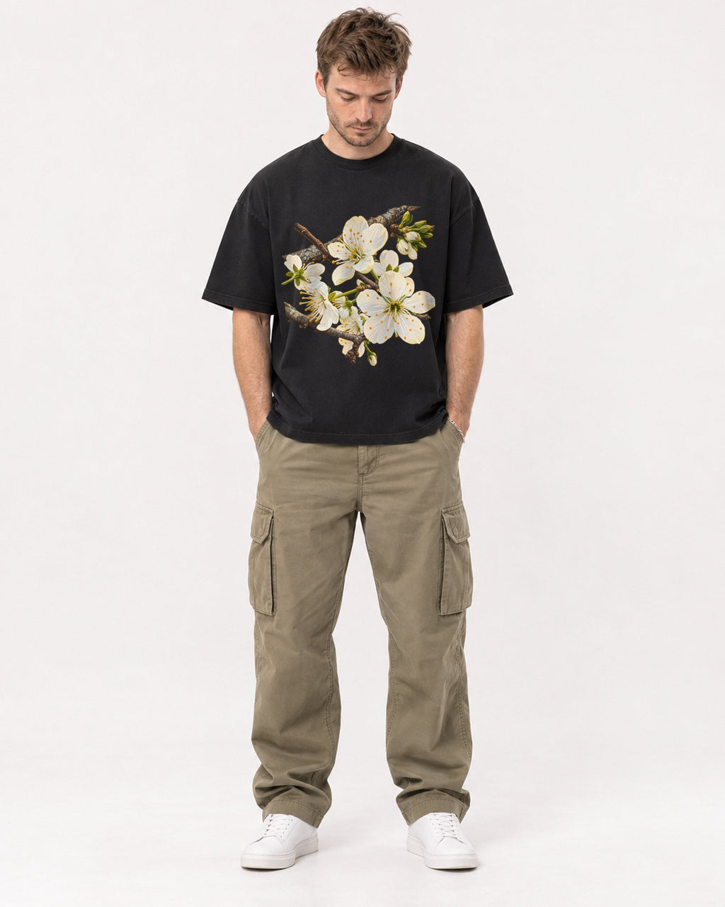 Mockup Boxy Heavyweight Tee Black male full-body 08