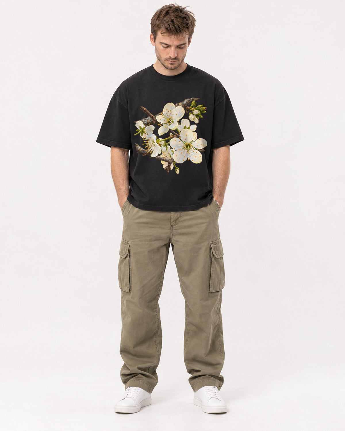 Mockup Boxy Heavyweight Tee Black male full-body 08