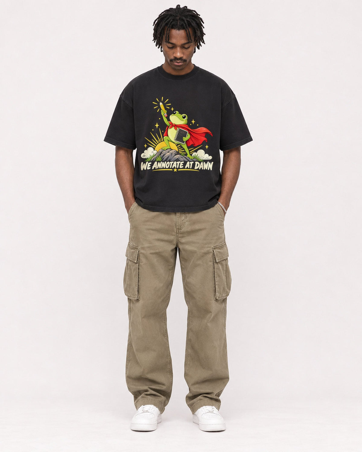 Mockup Boxy Heavyweight Tee Black male full-body 04