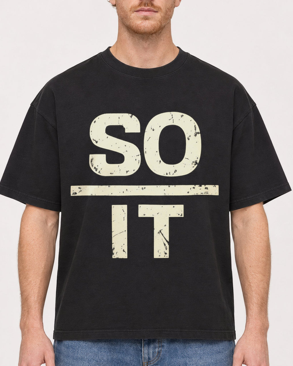 Mockup Boxy Heavyweight Tee Black male close-up 38