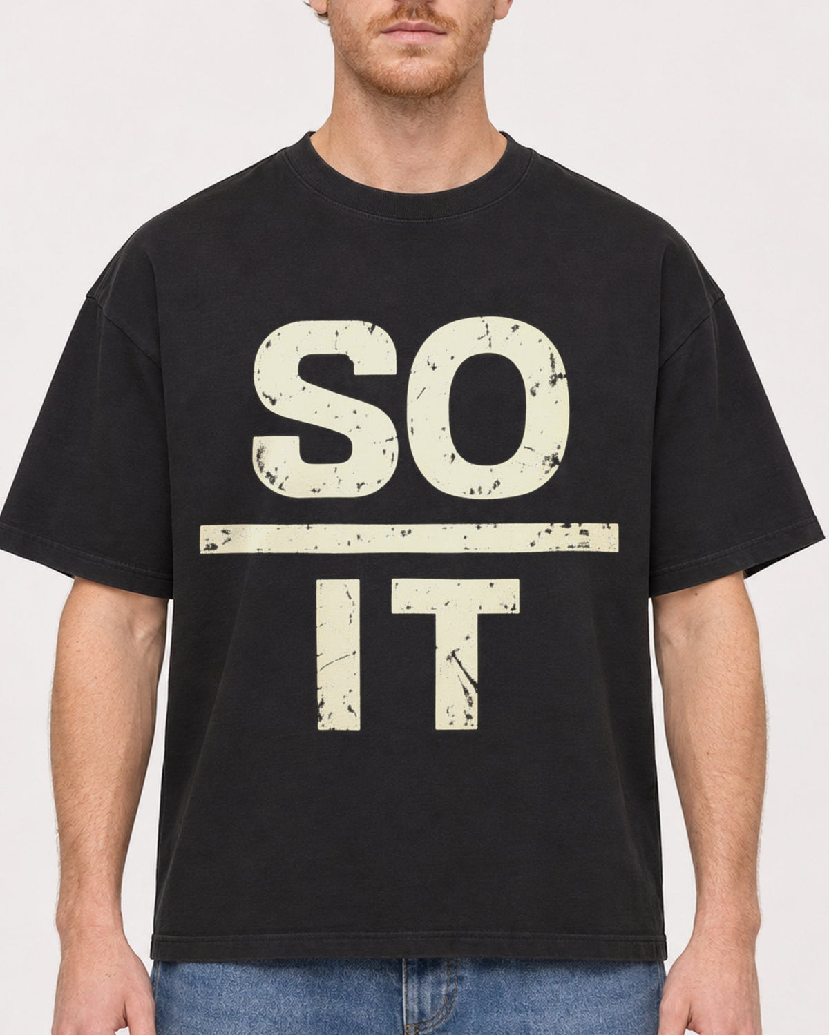 Mockup Boxy Heavyweight Tee Black male close-up 38