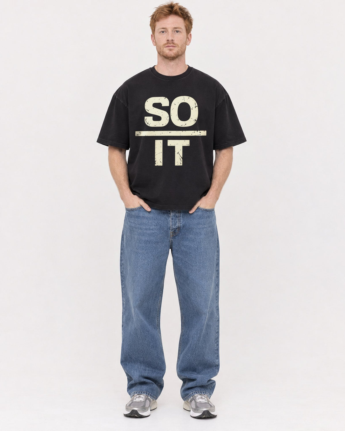 Mockup Boxy Heavyweight Tee Black male full-body 38