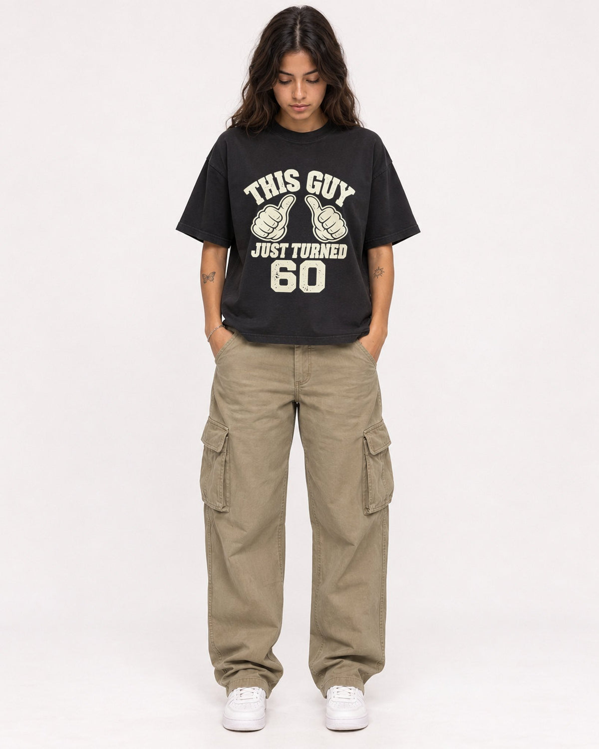 Mockup Boxy Heavyweight Tee Black female full-body 06