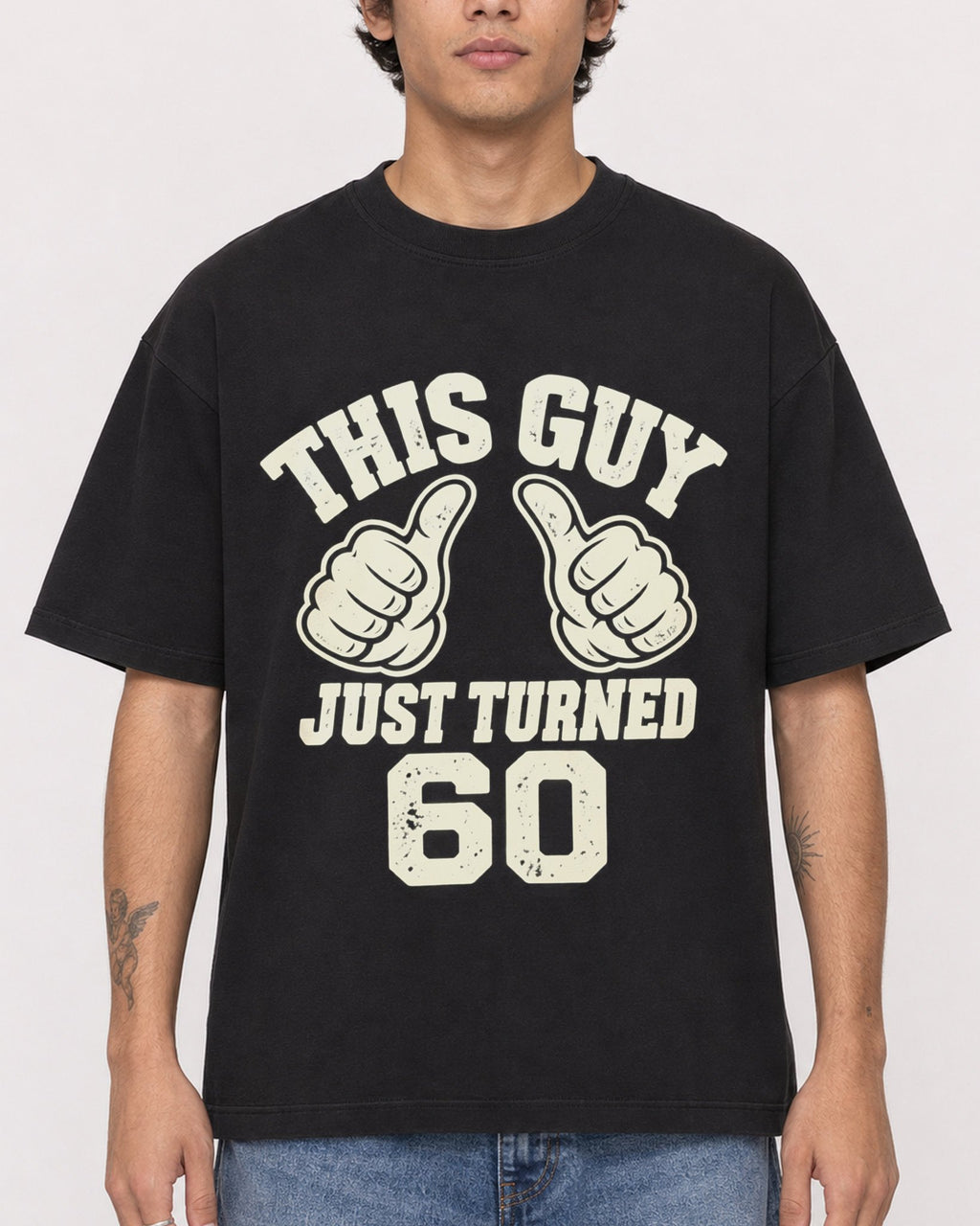 Mockup Boxy Heavyweight Tee Black male close-up 06