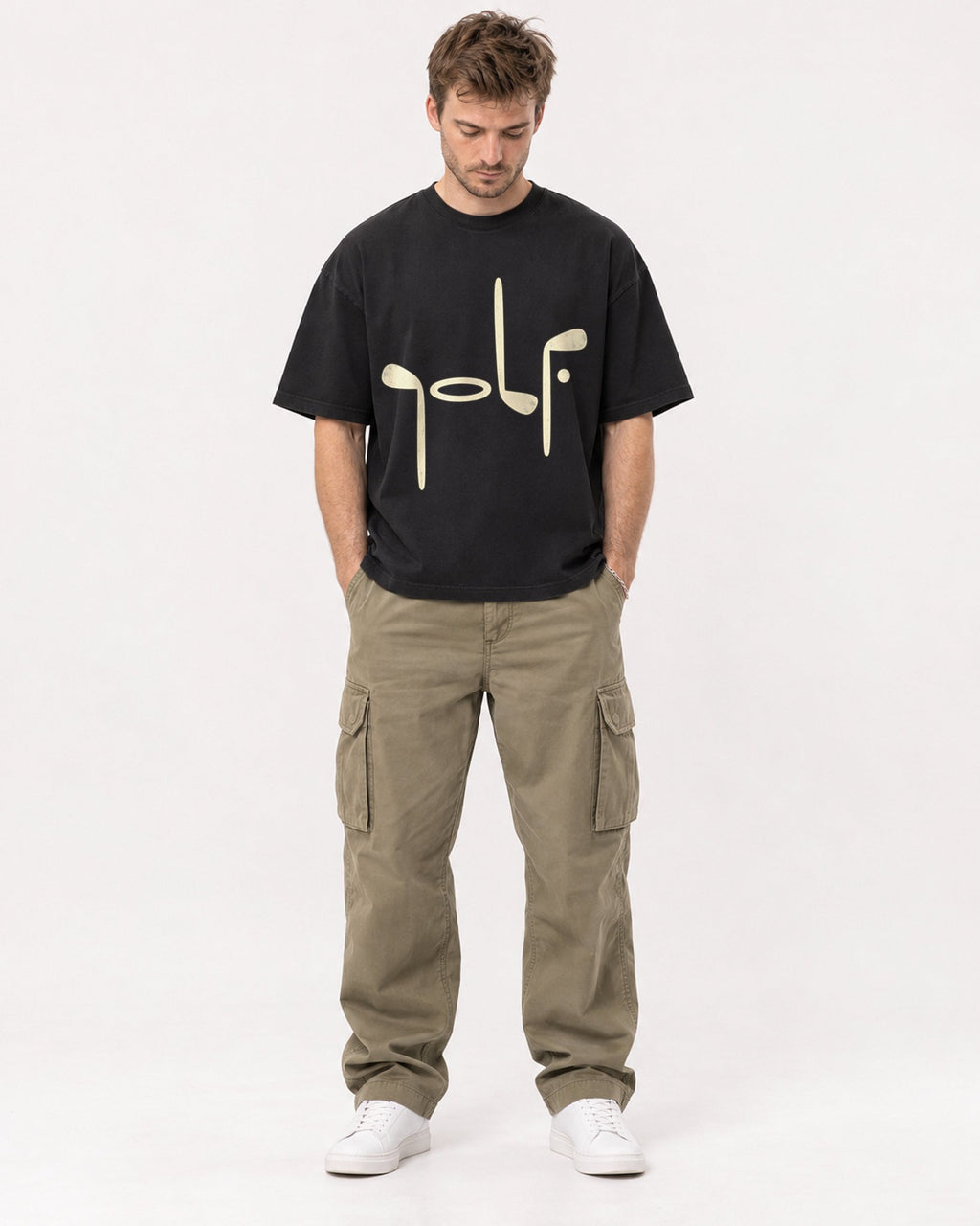 Mockup Boxy Heavyweight Tee Black male full-body 08